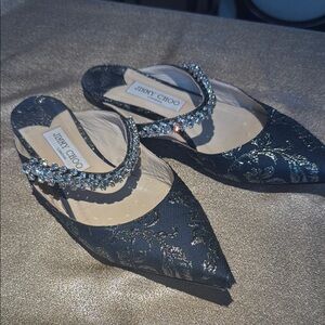 Jimmy Choo Silver Black Heels with Crystal Embellishments